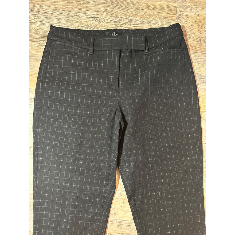 White House Black Market The Slim Ankle Pants Black Tan Windowpane Plaid Size 2